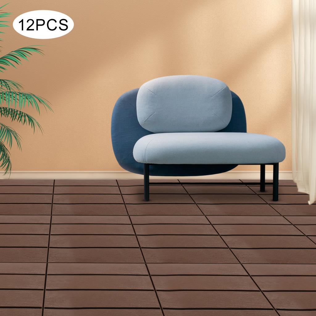 Plăci de Deck Interconectabile, Pachet de 12 Plăci de Podea cu Aspect de Lemn – Plăci Impermeabile de 30x30 cm pentru Balcon, Verandă, Interior și Exterior