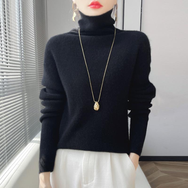 Women's Turtleneck Andy Fleece Sweater Long Sleeve Solid Knit Pullover Winter Inner Top