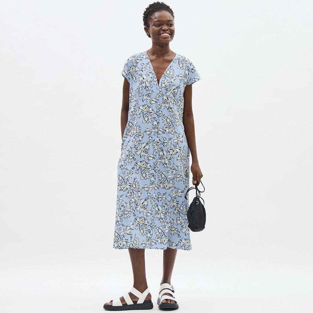 

Платье GU by Uniqlo с V-образным вырезом и принтом, с короткими рукавами и цветком A