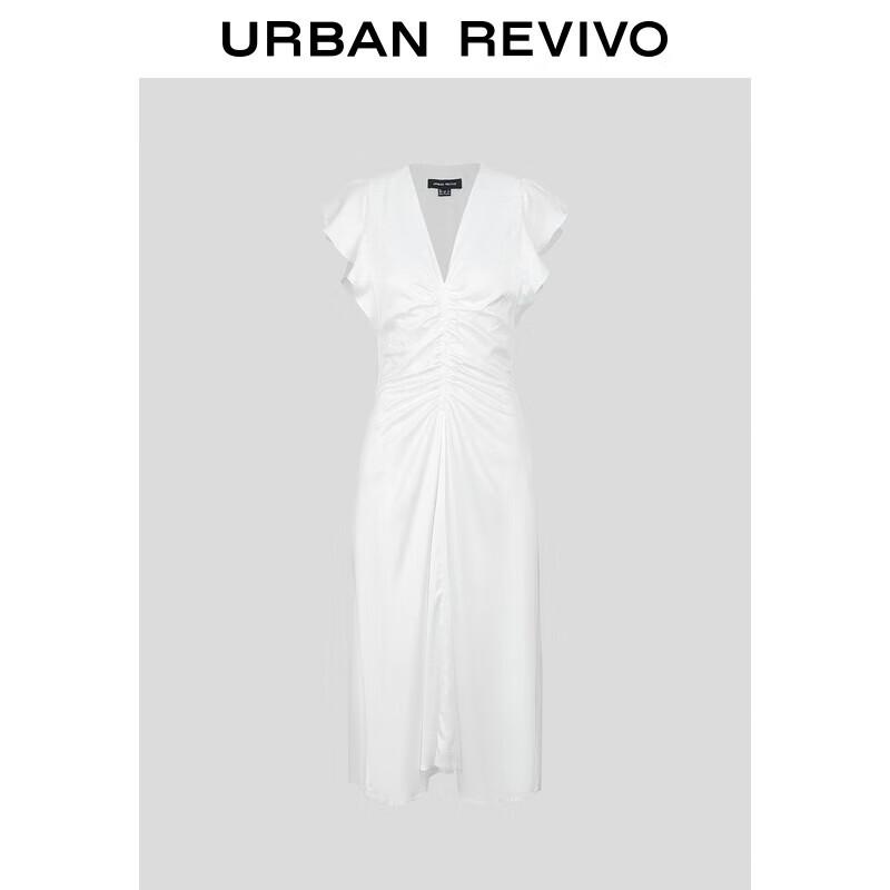 

UR 2025 Summer Women s Simple Elegant Ruched V-Neck Sleeveless A-Line Dress M