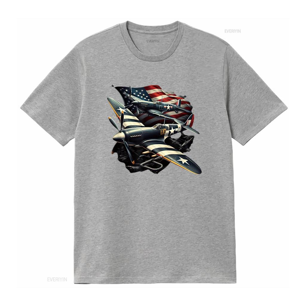 Spitfire F4U Corsair WW2 Vliegtuigen Amerikaanse Vlag T-shirt vintage Gewassen heren streetwear Zacht grafisch Comfortabele designer kleding