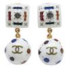 CHANEL [Excellent Condition] 98P CC Logos Soccer Ball Motif Multi-Stone Earring Gold / WhiteUsed