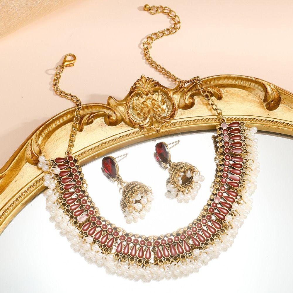 Ethnic Style Oil Drop Necklace And Earring Fashionable Clavicle Chain Vintage Jewelry Set  Birthday