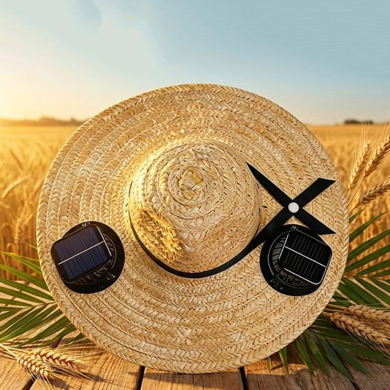 Summer Straw Hat Solar Energy Operated Solar Ventilation Fan Adjustable Solar Fan Drawstring Sports Hat