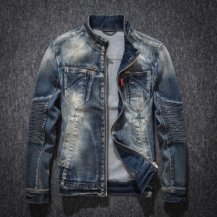 Джинсовая куртка Мужская повседневная на молнии со стойкой воротником мотоциклетная джинсовая куртка больших размеров M