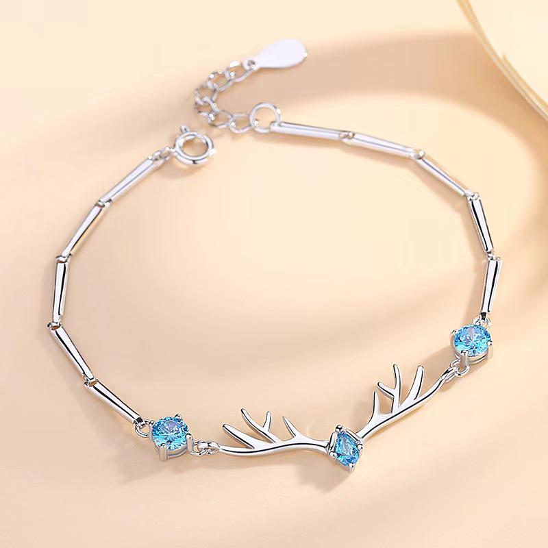 Silver S925 Deer Couple Bracelet: Versatile, Simple Christmas Gift for Women and Students 925 Silver