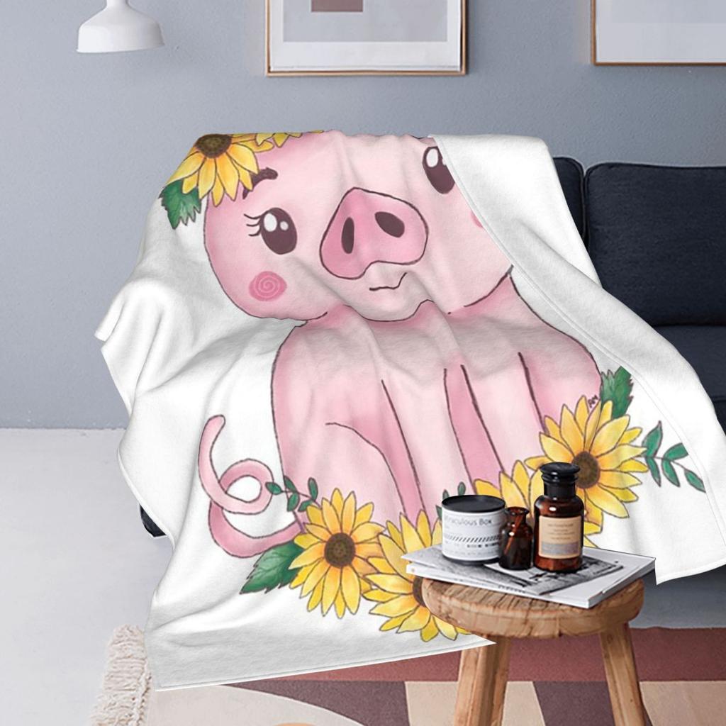 Cute Sunflower Pig Blanket Flannel Sofa Throw Blanket Super Soft for Home Bedroom Office Throws Bedspread Quilt