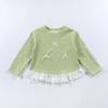 Girls Spring Base Layer Versatile Long-Sleeve Lace Round-Neck Top with Bow Korean-Style Outerwear for Girls