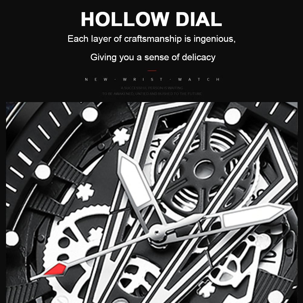 Fashion Wristwatch Top Luxury Casual Waterproof Military Luminous Date Hollow out Silicone Strap Men Watch Tonneau Dial