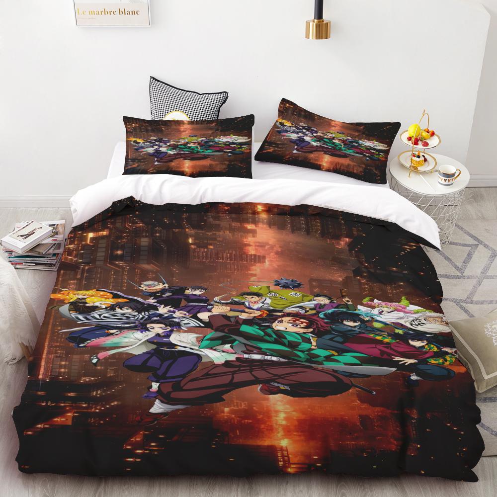 Duvet Covers Demon Slayer Bedding Sets Cartoon Comforter Bed Linen Boys Kids Single Double Size Soft Bedclothes Home Decor Anime