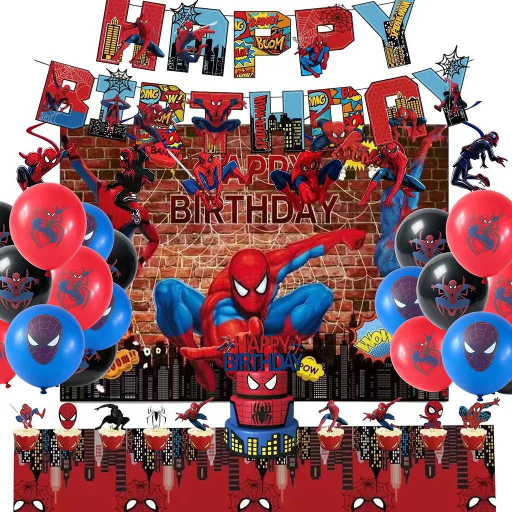 Spider-Man Birthday Party Decorations Set, Theme Banner Cake Topper Balloons, Kids Party Supplies