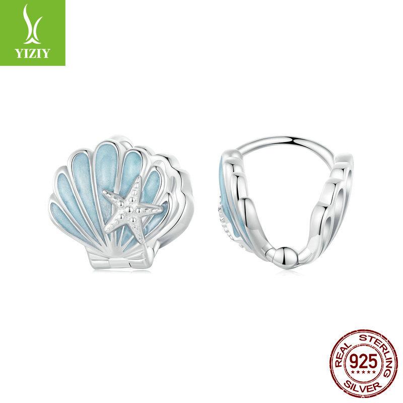 Blue Starfish Shell Ear Buckle Women, Romantic And Elegant Design S925 Sterling Silver Earrings Earrings
