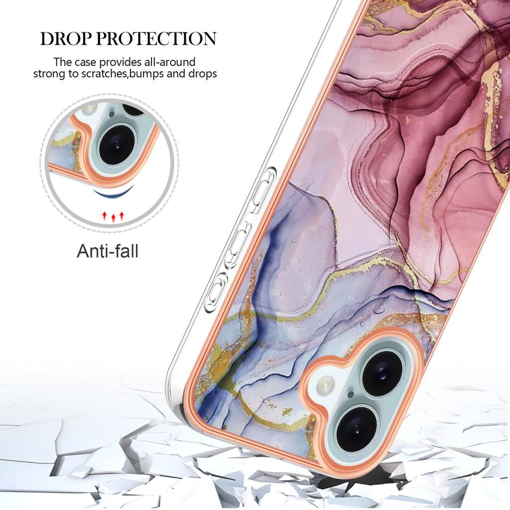 YB IMD Series-16 Style-E For iPhone 16 TPU Case Marble Pattern Electroplating Phone Cover