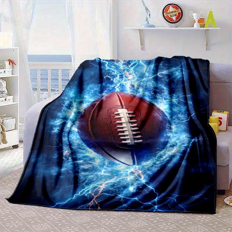 Flaming Football In Action Blanket Flannel Blanket for Bed, Sofa, Camping, Hiking, Picnic Essentials, Gift for Family Fan Gifts