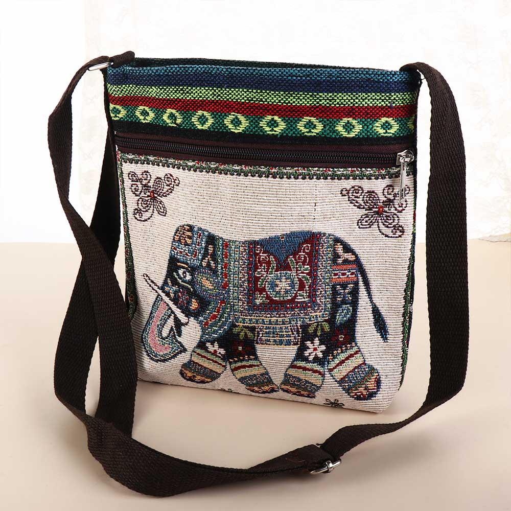 Embroidery Ethnic Style Crossbody Bag Large Capacity Animal Shoulder Bag Grocery Handbags