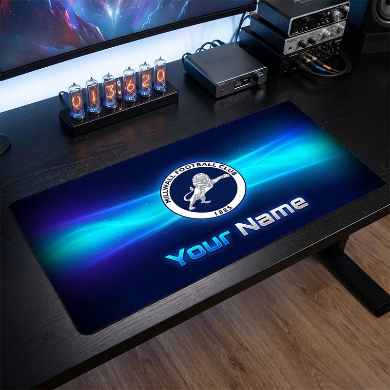 Millwall FC Custom Large Mouse Pad, Personalized Name Text Print, Football Logo Non‑Slip Desk Mat Gaming Gift
