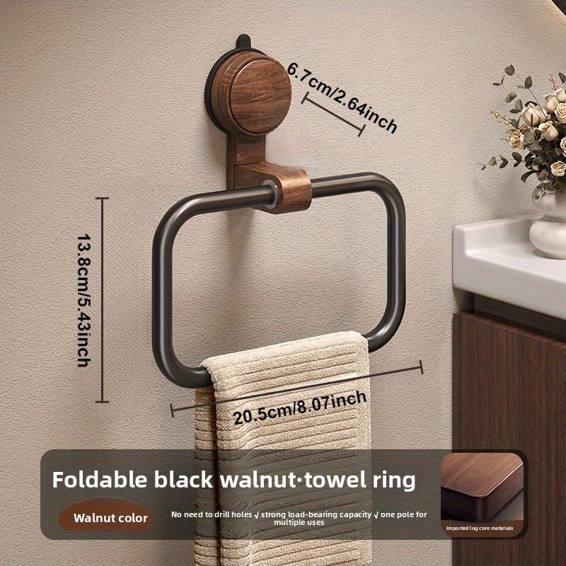 

Полка для полотенец в ванную на присосках без сверления - Алюминий с отделкой под винтажный орех, дизайн круглого кольца, компактное клейкое крепление для организации ванной комнаты 1pc