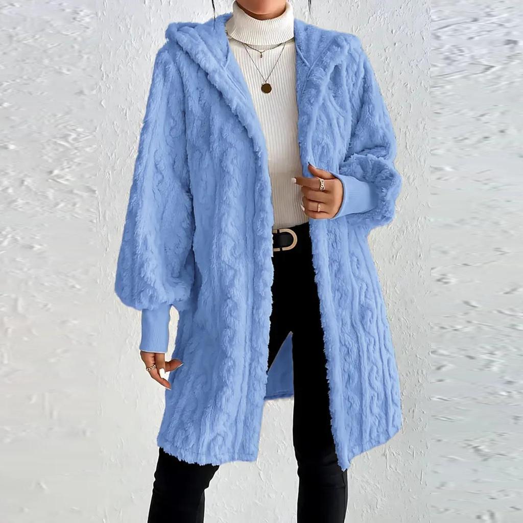 Women's Fashion Solid Color Long Sleeve Hooded Loose Fleece Jacket