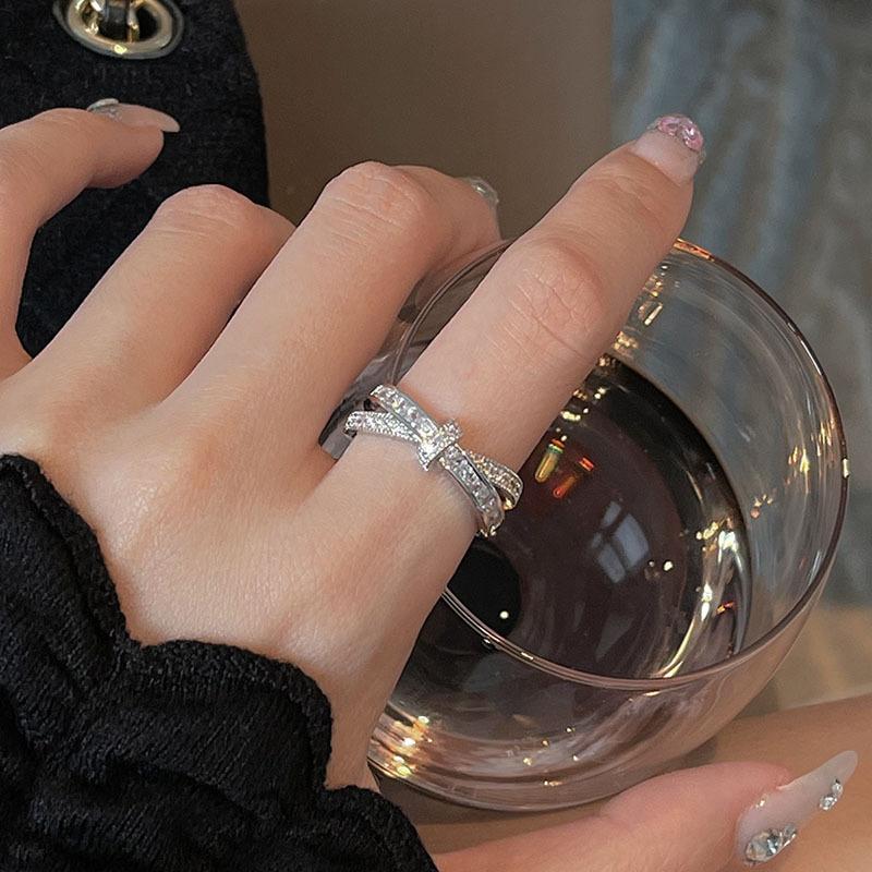Niche Design Sense Personality Cross Full Diamond Ring Delicate Zir*****Pen Index Finger Ring Light Luxury High-End Ring Women