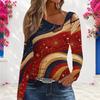 Women s Plus Size Asymmetric Cutout Neck Cold Shoulder Long Sleeve Star Printed White Top