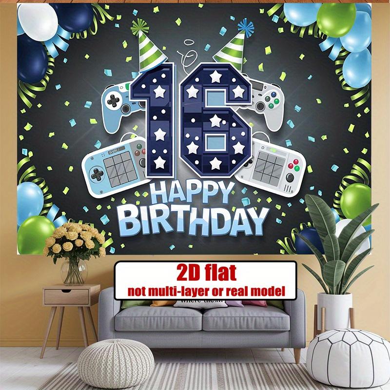 1pc 16th Birthday Party Background Banner - Vibrant Game Controllers and Balloon Design, Polyester Fabric Banner