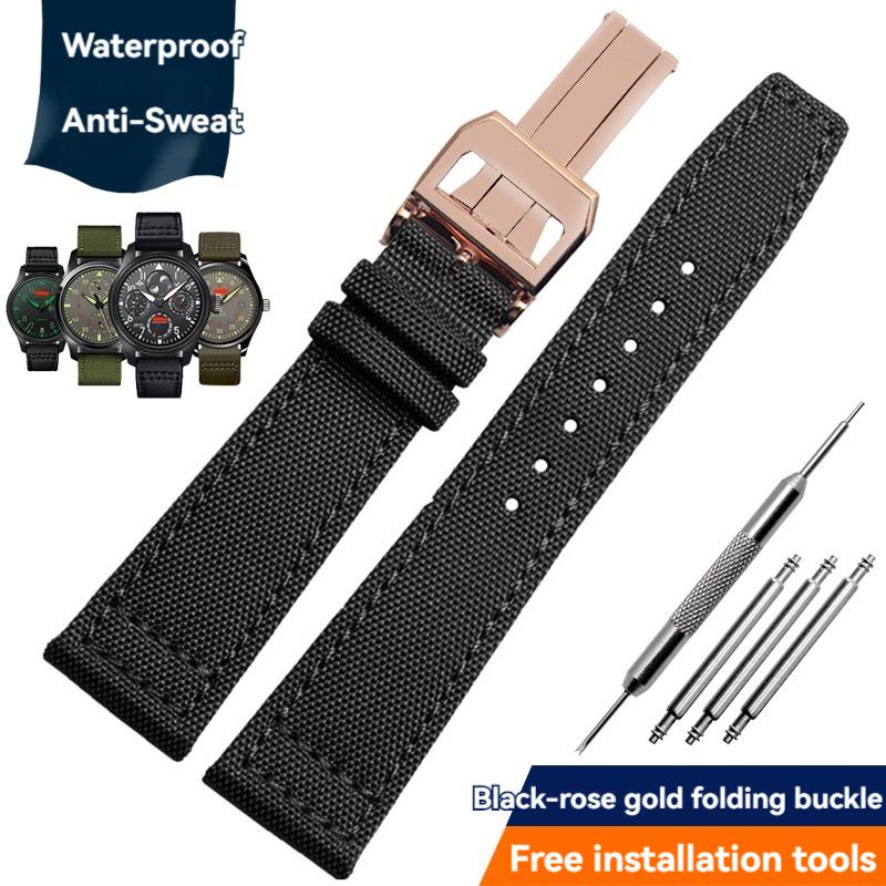 Nylon Canvas Watch Strap for IWC Pilots Portugal Portofino Fabric Cowhide Bottom Watch Chain Men Women Watchband 20mm 21mm 22mm