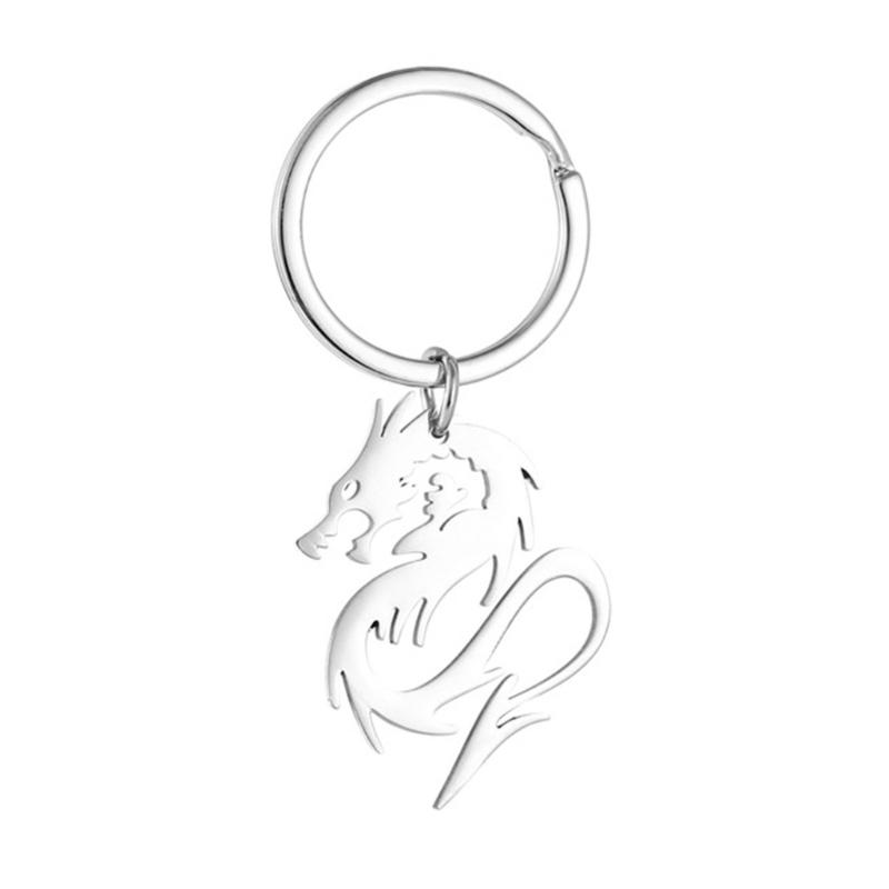 Fashion Dragon Charm Keychain Stainless Steel Keyring Gold Silver Dragon Pendant Key Chain Car Keys Holder Bag Decor