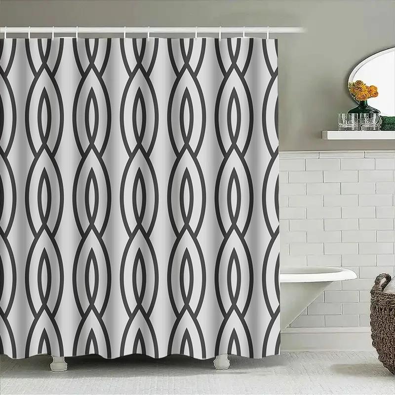 Large Size Waterproof Shower Curtain With European Style Black And White Stripes Designed For Bathroom Decor