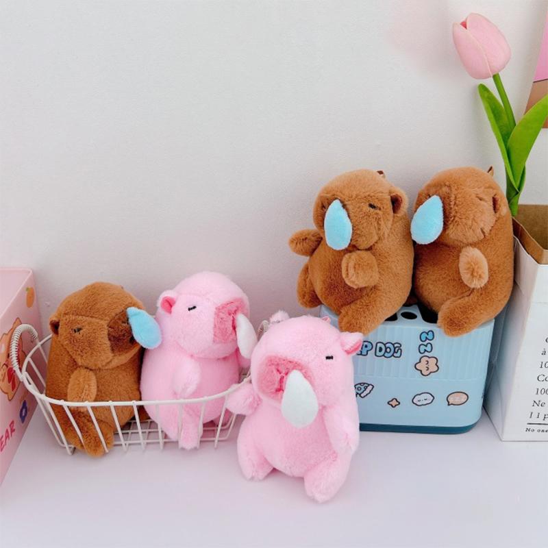Niedliches Plüsch-Capybara mit dehnbarem Nasenschleim-Schlüsselanhänger Weiches flauschiges Spielzeug Stofftierpuppe Schlüsselanhänger Geschenk