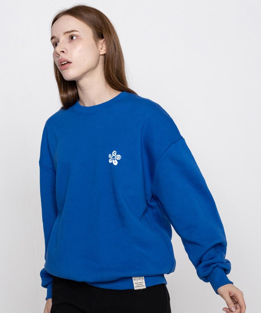 GRAVER [Unisex] Small Life Logo Flower Smile Sweatshirt_Cobalt Blue