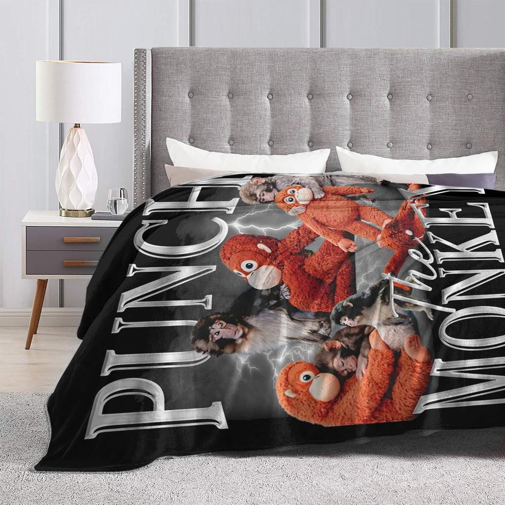 Punch Baby Monkey Holding Plush Toy Blankets Fleece Summer Multifunction Super Warm Throw Blanket for Bedding Plush Thin Quilt