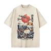 Funny Japanese Cat Washed Vintage T-shirt Men Women Clothing Casual Humor Harajuku Short Sleeve T-shirts Unisex Cotton T Shirts
