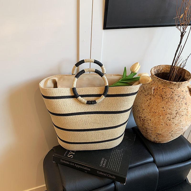 

Кольцо портативная большая вместимость соломенная сумка лето приморский отпуск плетеная сумка-тоут сумка-ведро пляжная сумка