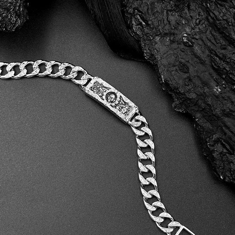 Men's Retro New Women's Carved Tang Grass Pattern Cuban Couple Bracelet
