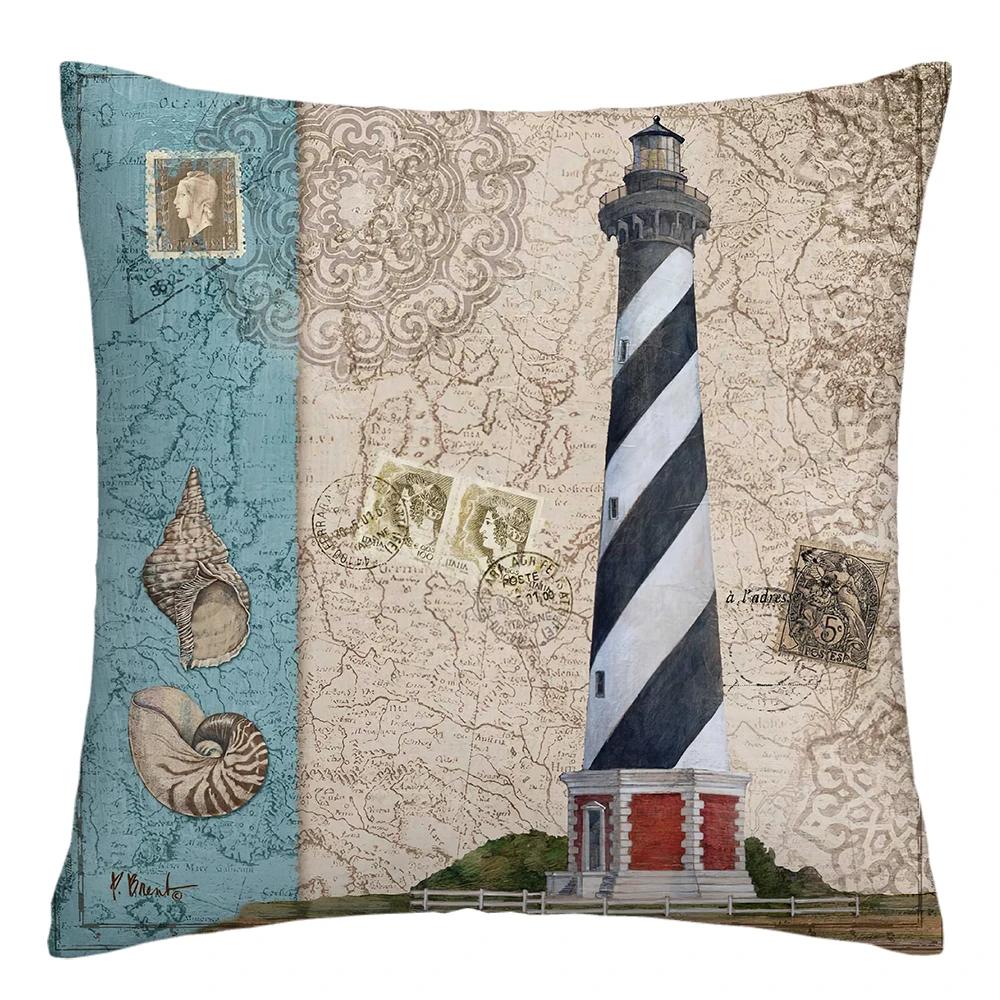

Морской маяк с ракушками плюшевая наволочка, наволочка для диванной подушки для благоустройства дома, наволочка для украшения дома 66x66cm
