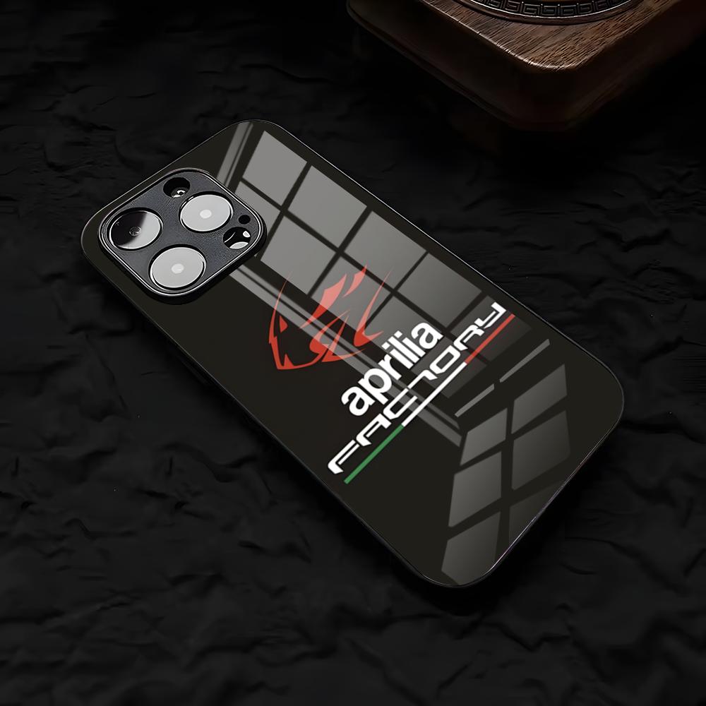 Coole A-Aprilias Racing Handyhülle für iPhone 17 Air 16 E Pro Max 15 14 13 Mini 12 Pro 11 Max Plus Schwarzes Glas Cover