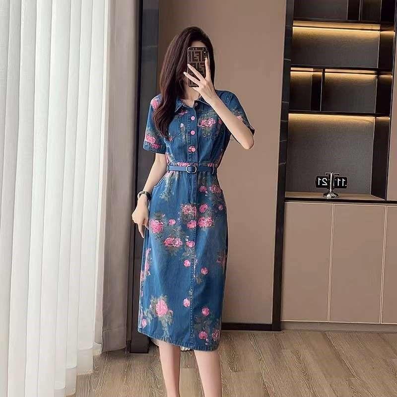 Denim Dress MDLONG Womens Summer New Style Short Sleeve