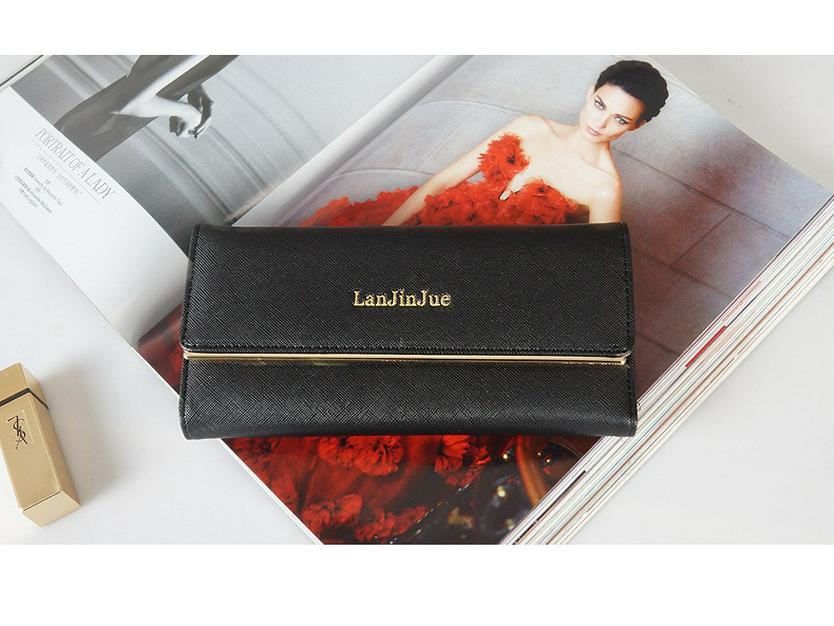 Women's Long Wallet - European & American Style, Multi-Card Slot, Letter Buckle Clutch, Simple Tri-Fold Coin Purse