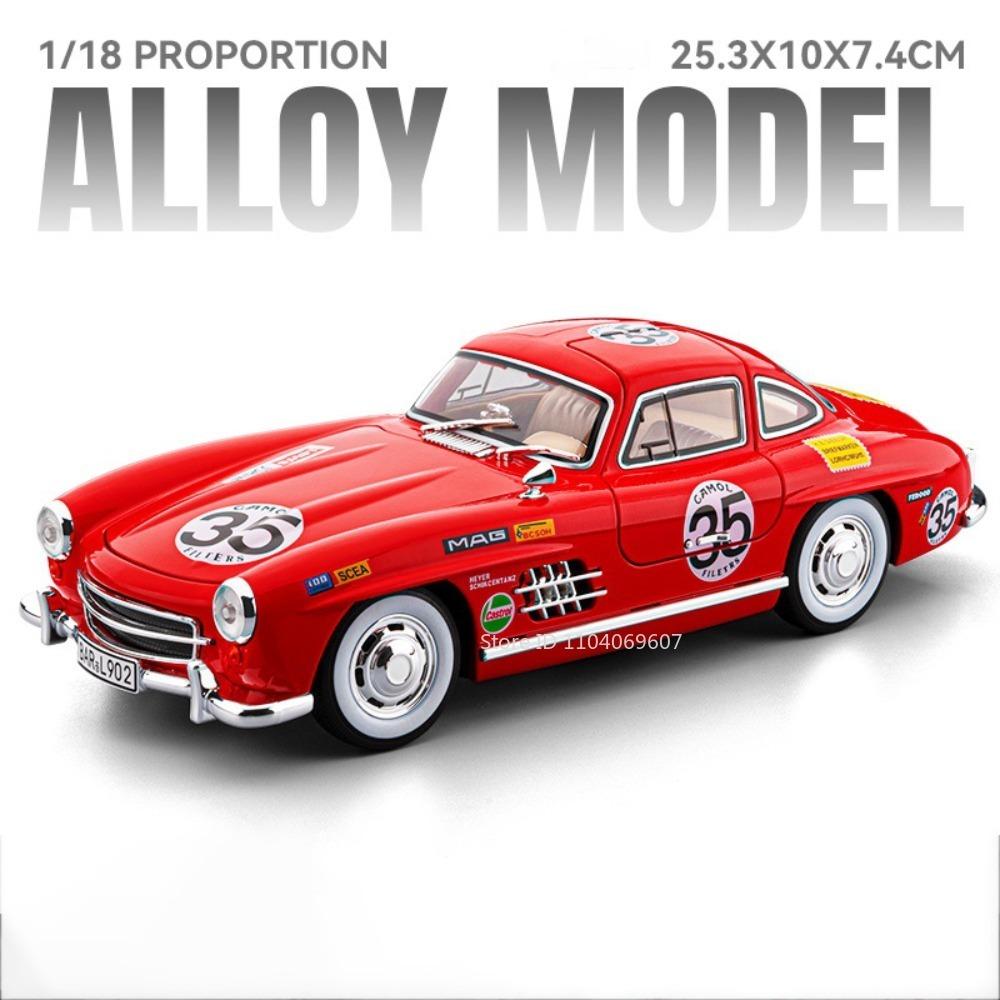1:Échelle 18 Modèle 300Sl 500K Jouet Voitures Vintage Alliage Moulé Sous Pression Portes Ouvertes Amortissement Son Lumière Simulation Modèles de Véhicules