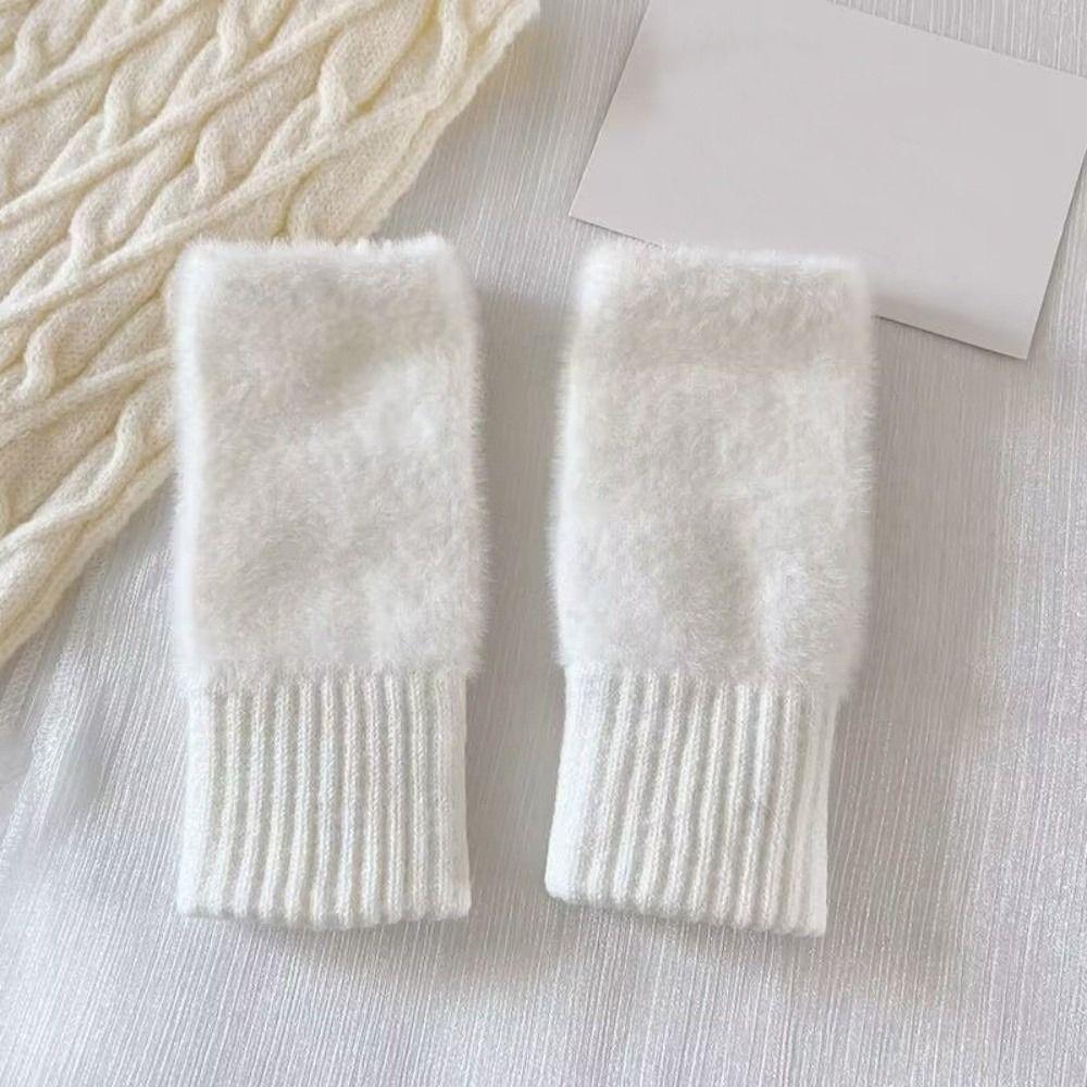 Warm Insulation Fingerless Gloves Solid Color Plush Gloves Winter Women's Wear Accessory