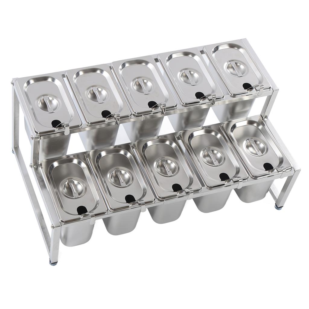 Distributeur de Condiments Télescopique Double Couches Acier Inoxydable Support Pot à Confiture pour Boutique de Thé au Lait Ménage