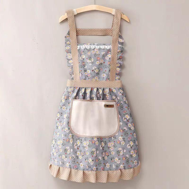 Korean Version Cotton and Linen Apron for Women Cute Kitchen Home Cooking Breathable Apron Fashionable Work Clothes Chef Apron