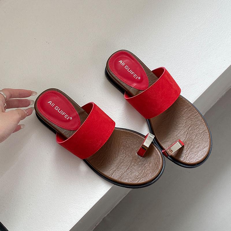 Fashion Round Toe Fashion Metal Women Flats Slippers Flip Flops Summer Beach Slides Female Flats Slippers Sandals Shoes For Ladies