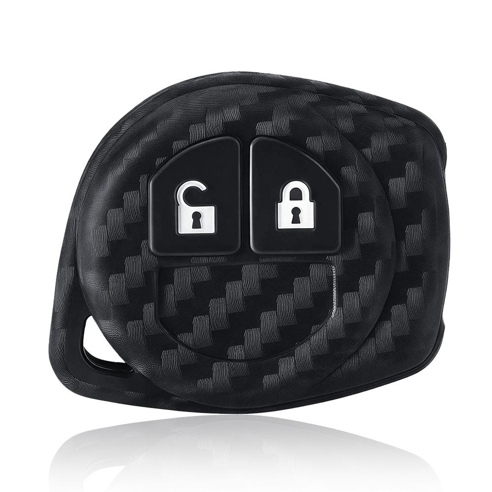

2 Buttons Carbon Fiber Silicone Rubber Fob Case Car Remote Key Keychain Cover For Suzuki SX4 Swift Vitara Key Accessories чёрный
