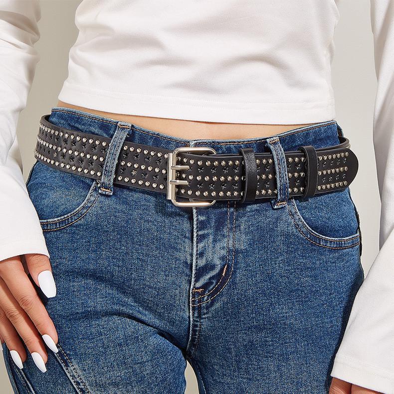 Punk Style Rivet Star Hollow Personality Belt Decoration Alloy Pin Buckle Waist Belt European And American Style Fashion Belt In Stock