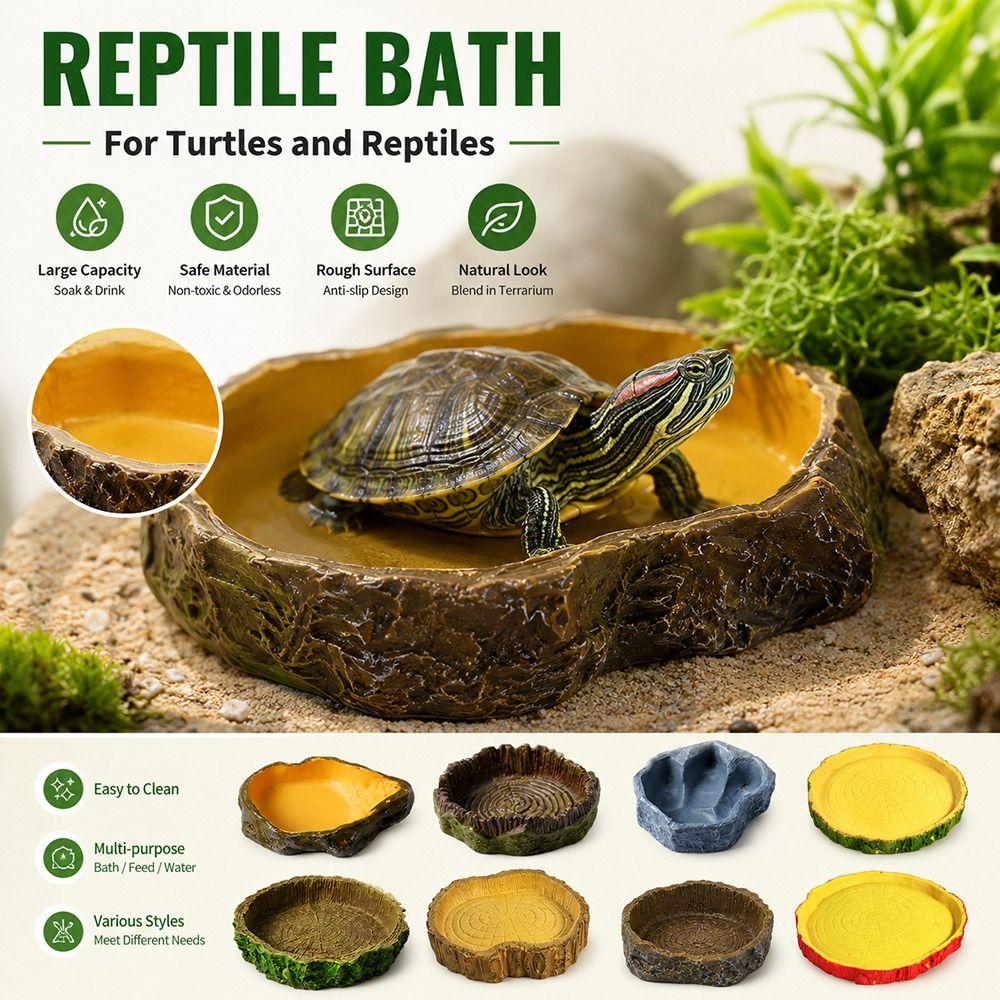 Tree Stump Shape Reptile Feeding Bowl Multicolor Reptile Bathtub for Tortoises
