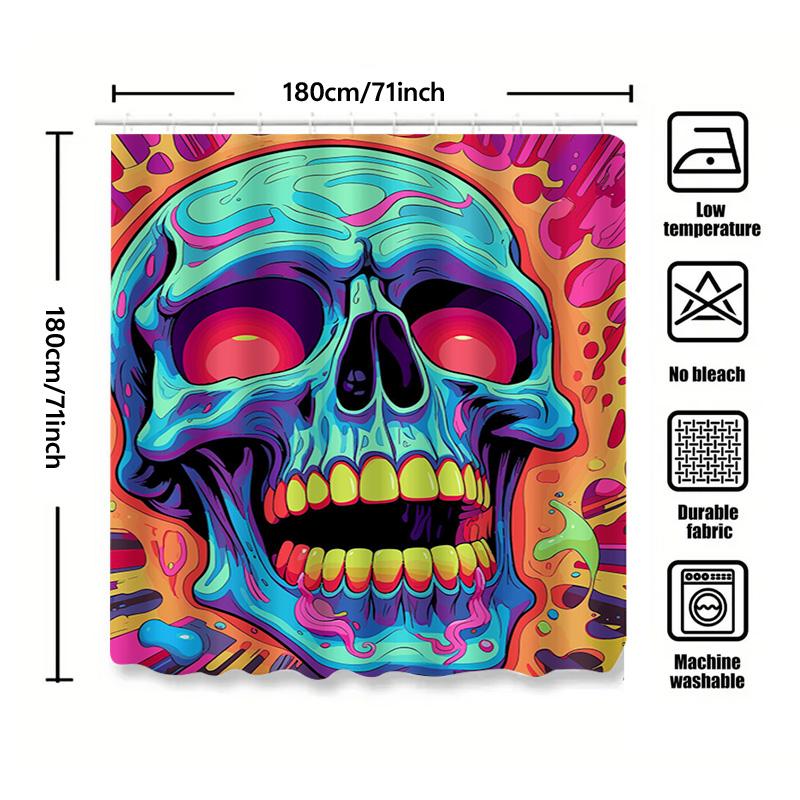 Tuniu Psychedelic Skull Shower Curtain Vibrant Colorful Horror Art Bathroom Decor Scary Unique Gift 126X180Cm