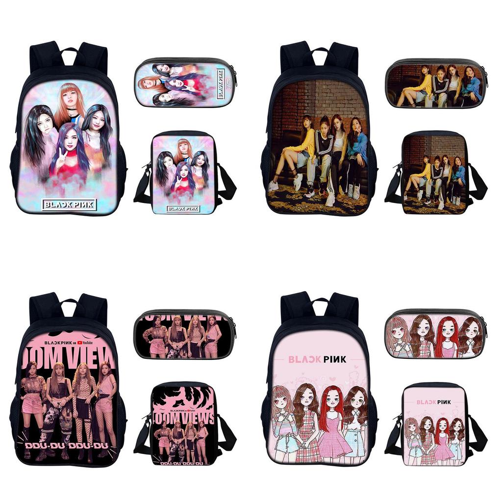 Set de Mochila Estudiantil Blackpink con Material de Nylon y Diseño Creativo para Uso Diario