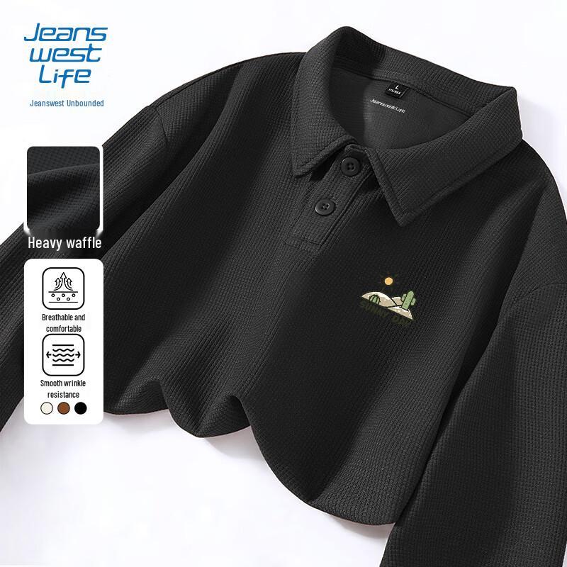 JEANSWEST LIFE Men's Waffle Long-Sleeve Polo Shirt