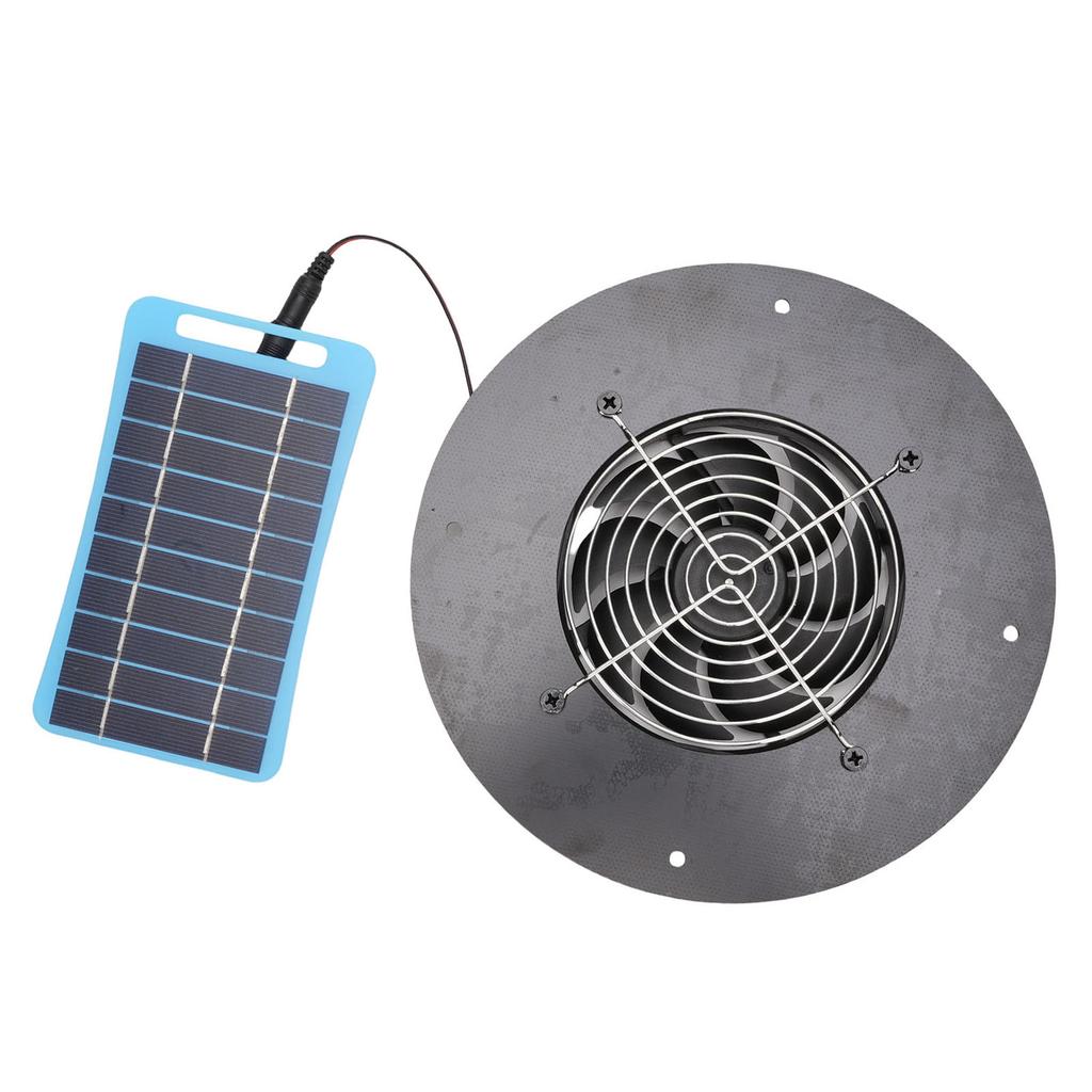 Solarbetriebener Abluftventilator Rund 5W Tragbarer Solarpanel-betriebener Ventilator Leise für Hühnerställe Gewächshäuser Schuppen Tierhäuser Blau